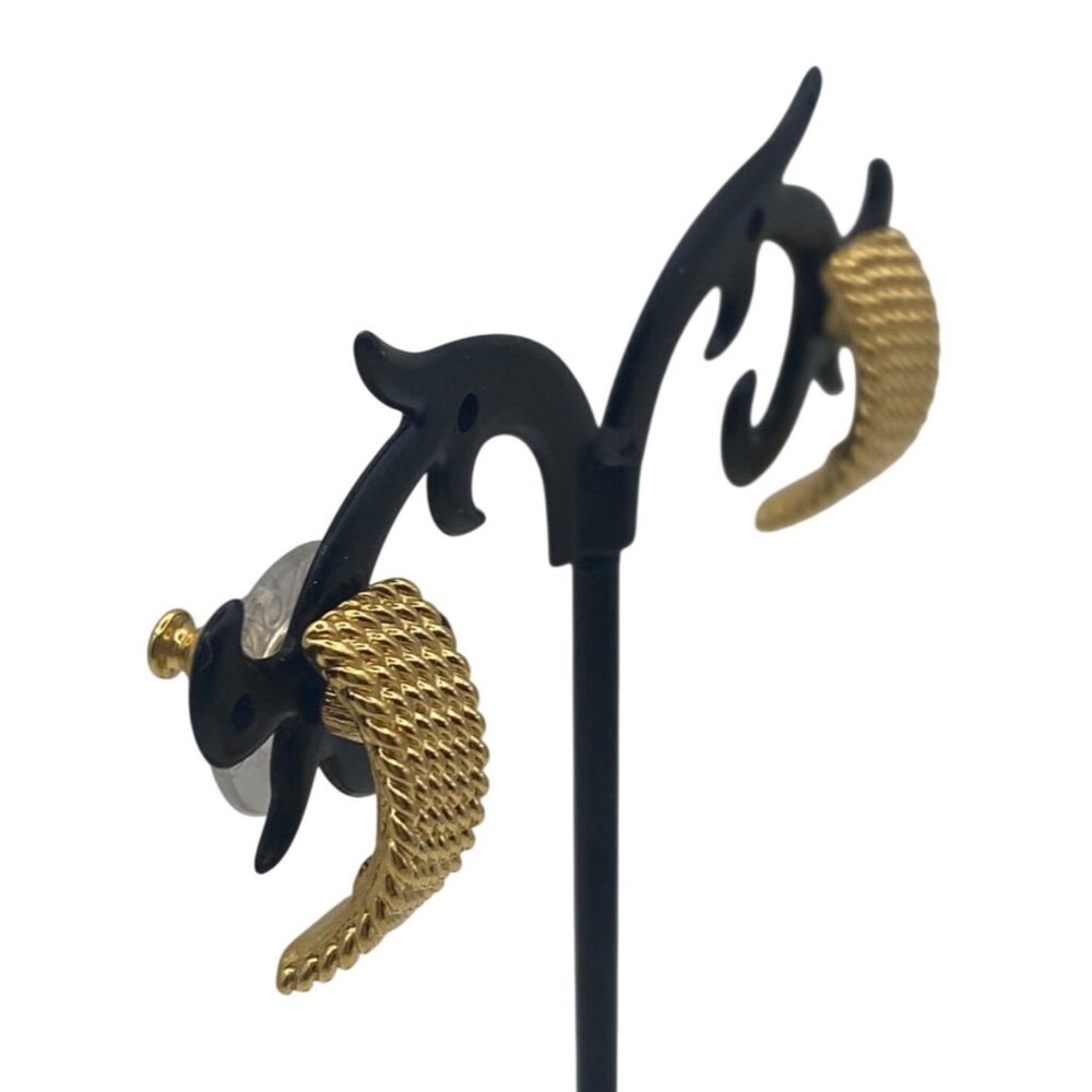 Vintage Monet Gold-Tone Textured Hoop Earrings Original Pierced Backs Corpcore - Picture 6 of 11